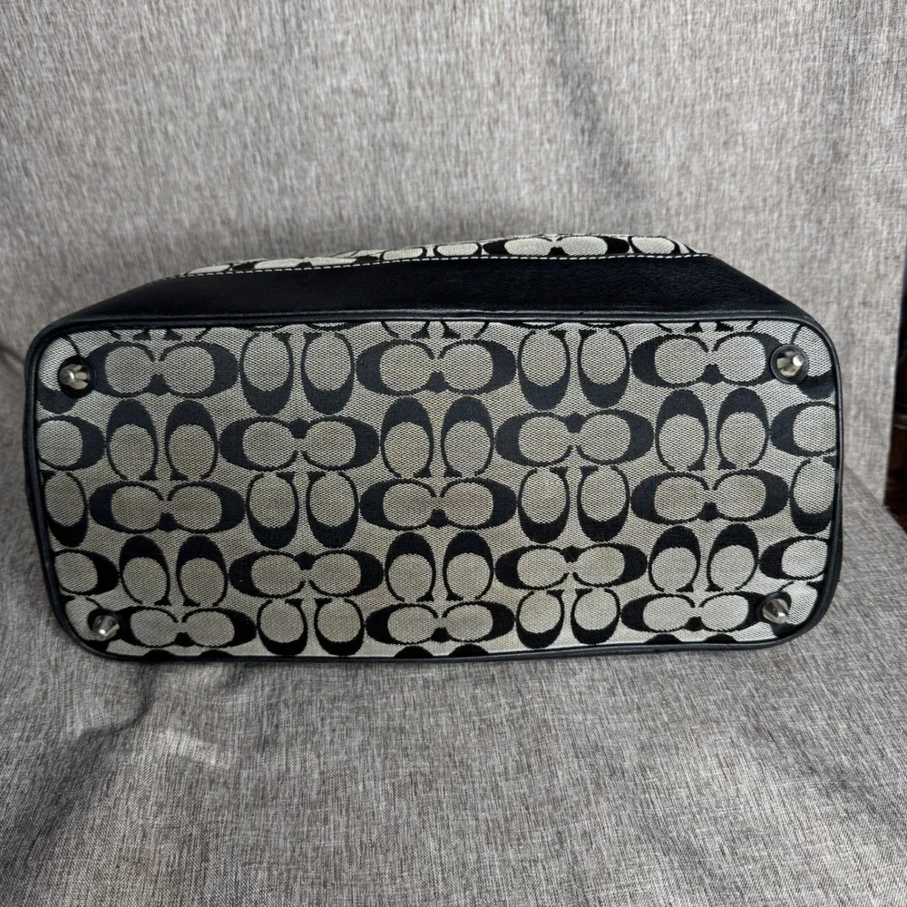 Vintage Coach Signature Jacquard Leather Tote Bag Black Grey Monogram J04M-7052